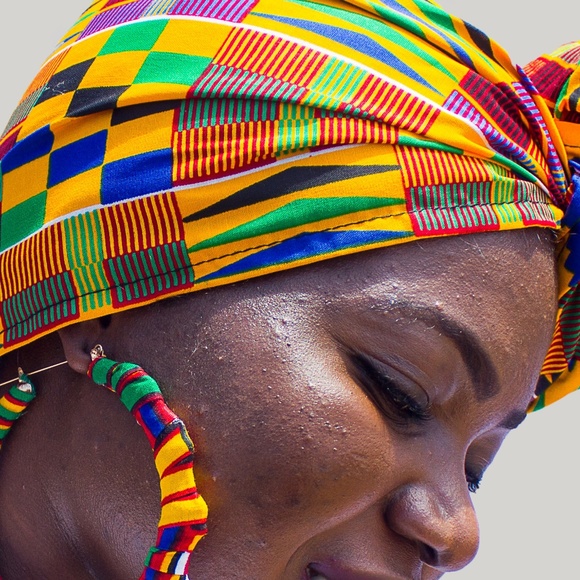 Matching Set: Africa Kente HeadWrap & XL Earring-7 - Picture 3 of 6